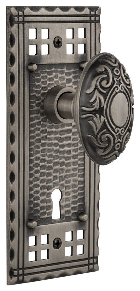 Craftsman Plate Passage Victorian Knob, Antique Pewter