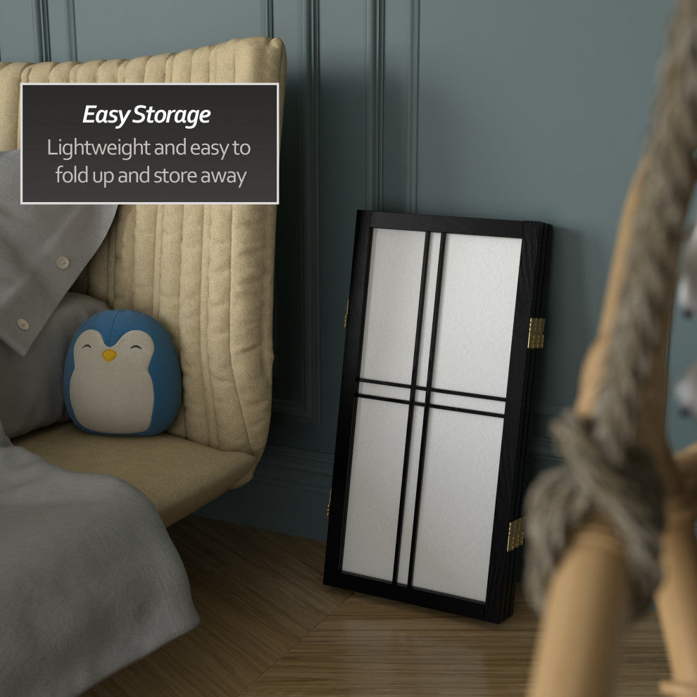 2' Tall Desktop Double Cross Shoji Screen, Black, 3 Panels