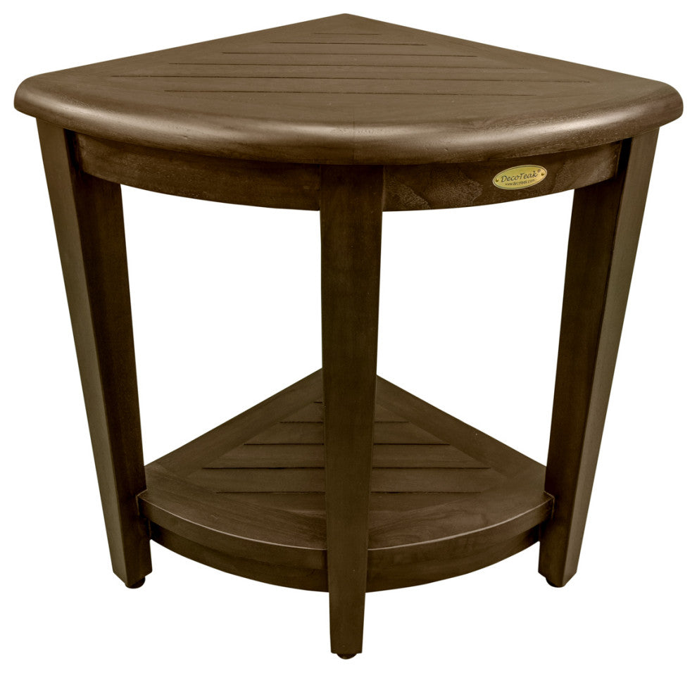 Oasis Teak Corner Shower Stool, Table With Shelf, 16"x18"