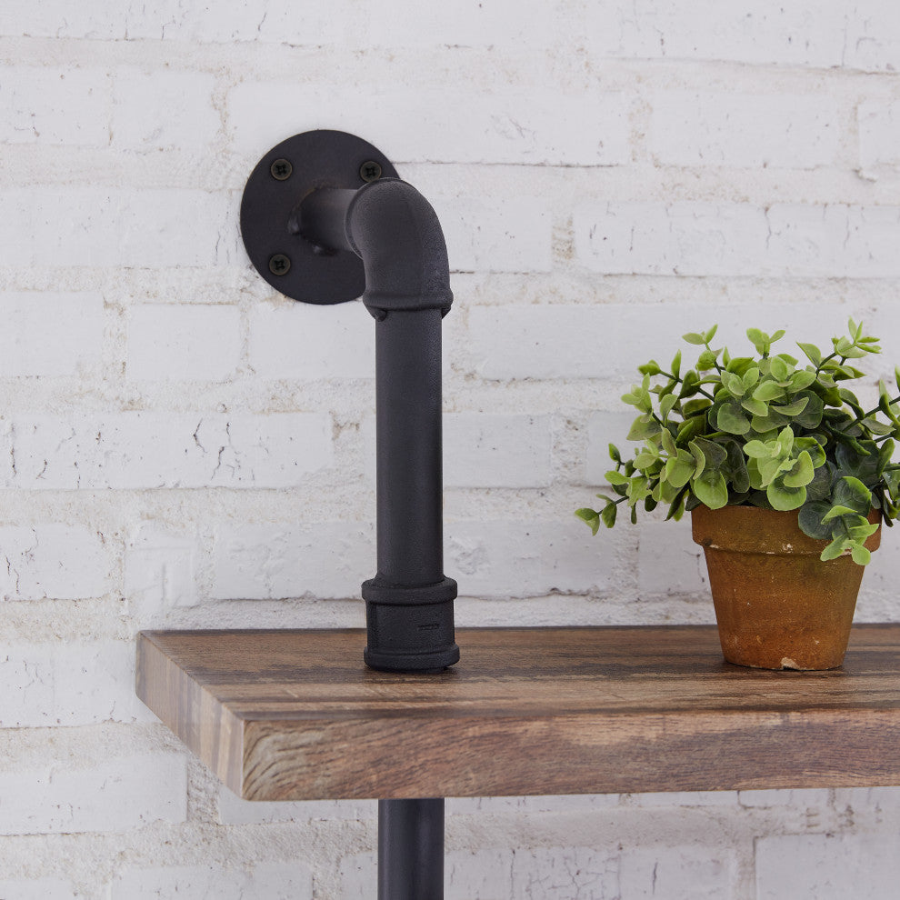 Danya B. Industrial 6-Tier Pipe Wall Shelving Unit, Distressed Wood Finish