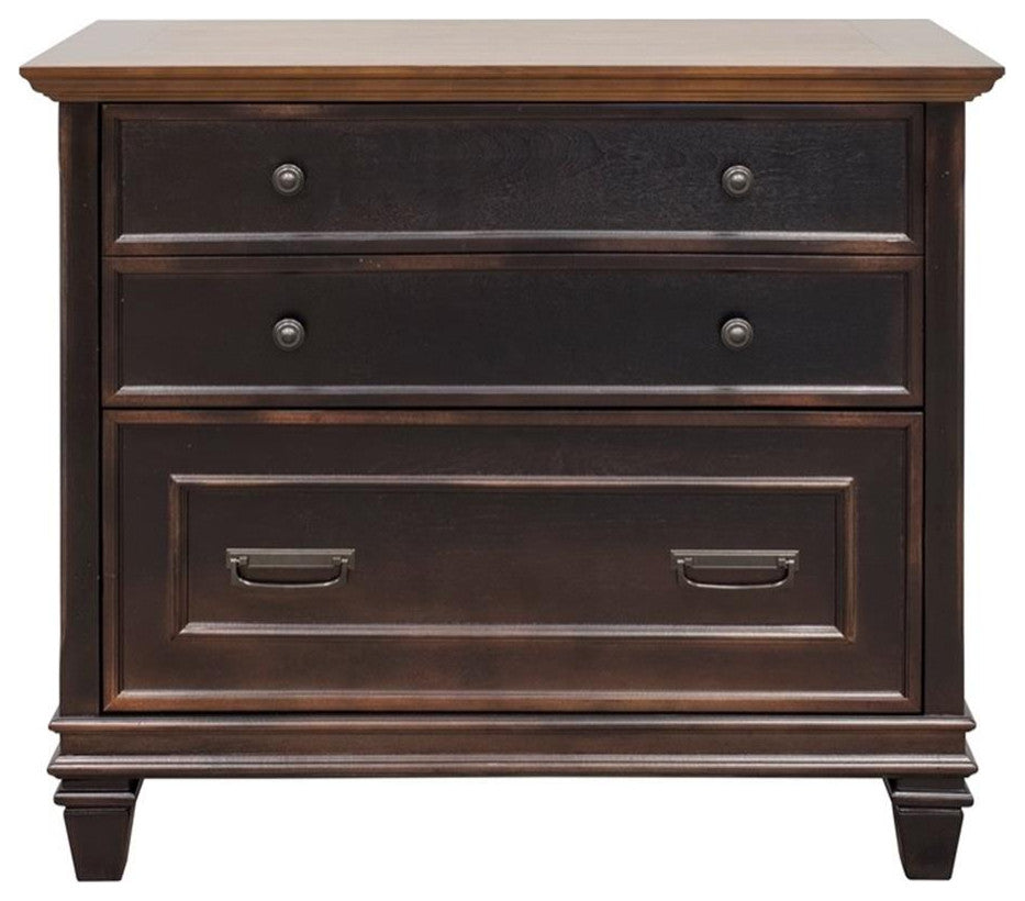 Bowery Hill 3 Drawers Lateral Black Wood Filing Cabinet Pre-assembled