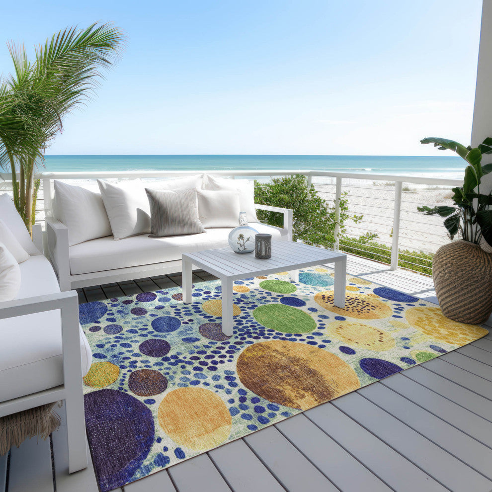 Machine Washable Indoor/Outdoor Chantille ACN1895 Navy 5' x 7'6" Rug