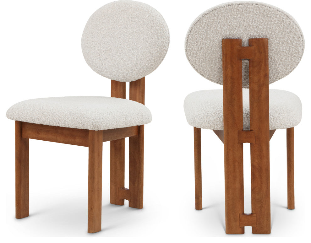 Napa Boucle Fabric Dining Chair, Set of 2, Cream, Walnut Finish