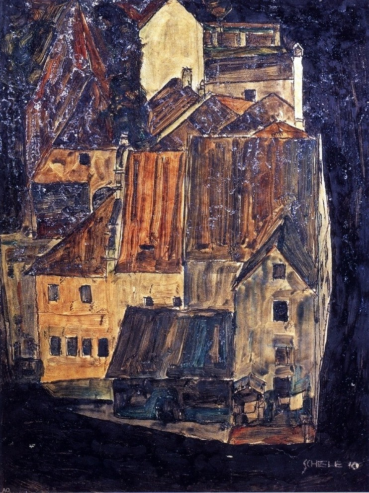 Egon Schiele City on the Blue River I - 21" x 28" Premium Canvas Print