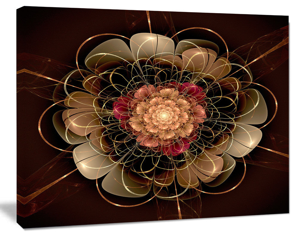 Dark Gold Red Fractal Flower Pattern, Extra Large Floral Wall Art, 40"x30"