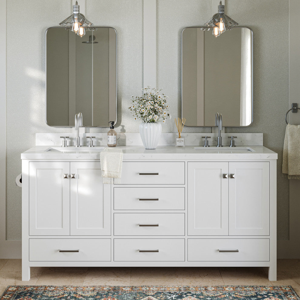 Ariel Cambridge 72" Double Rectangle Sinks Vanity, Carrara Quartz