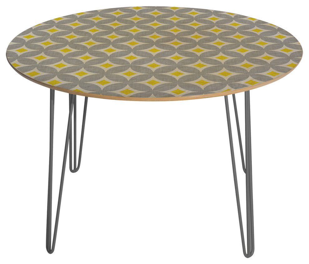 Deny Designs Holli Zollinger Diamond Circles Yellow Round Table Steel Legs