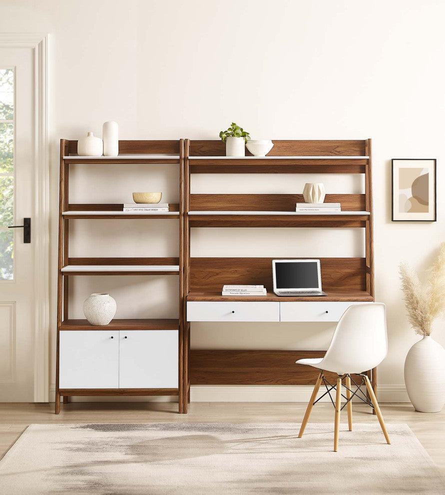 Bixby 2-Piece Wood Office Desk and Bookshelf, Walnut White