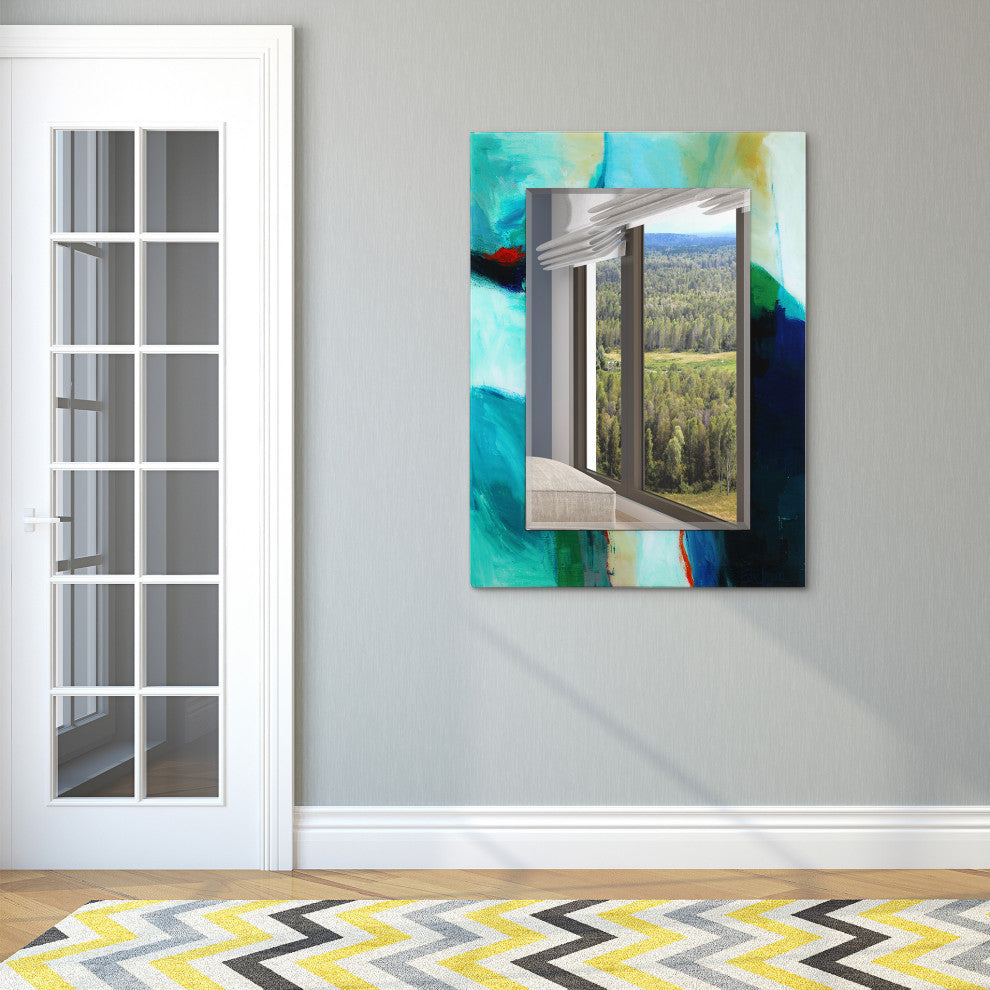 "Sky" Rectangular Beveled Wall Mirror Framed with Printed Tempered Art Glass