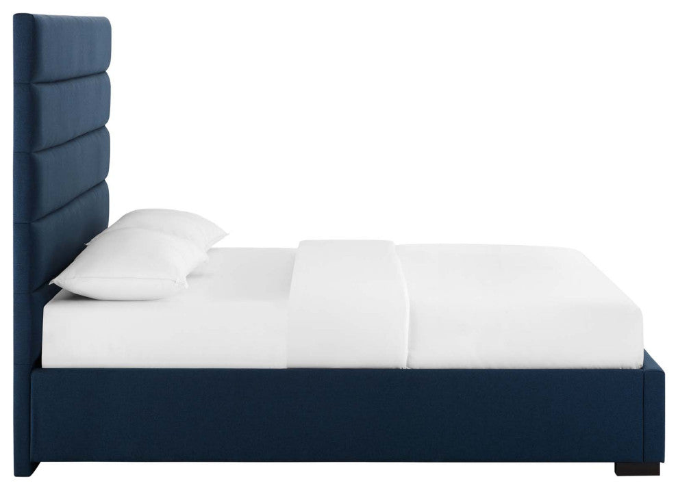 Genevieve Queen Upholstered Fabric Platform Bed, Blue