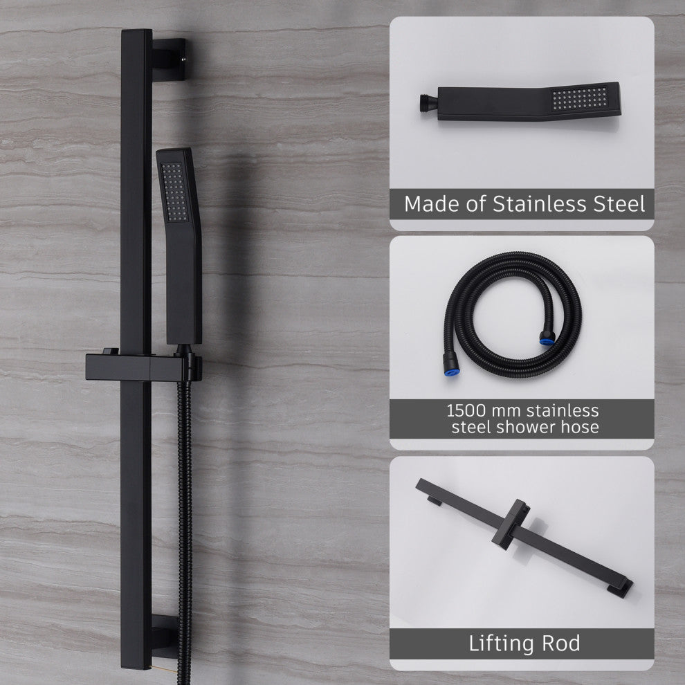 CASAINC 10" Luxury Wall Mounted Shower System Set w Sliding Handheld Rod, Matte Black