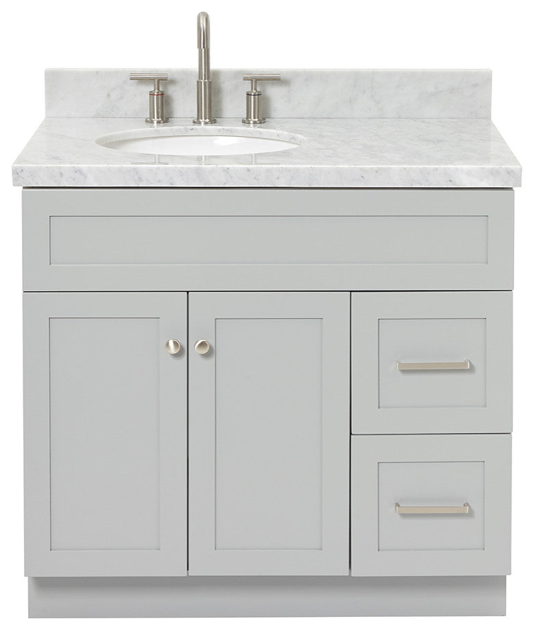 Ariel Hamlet 37" Left Oval Sink Bath Vanity Carrara Marble Grey
