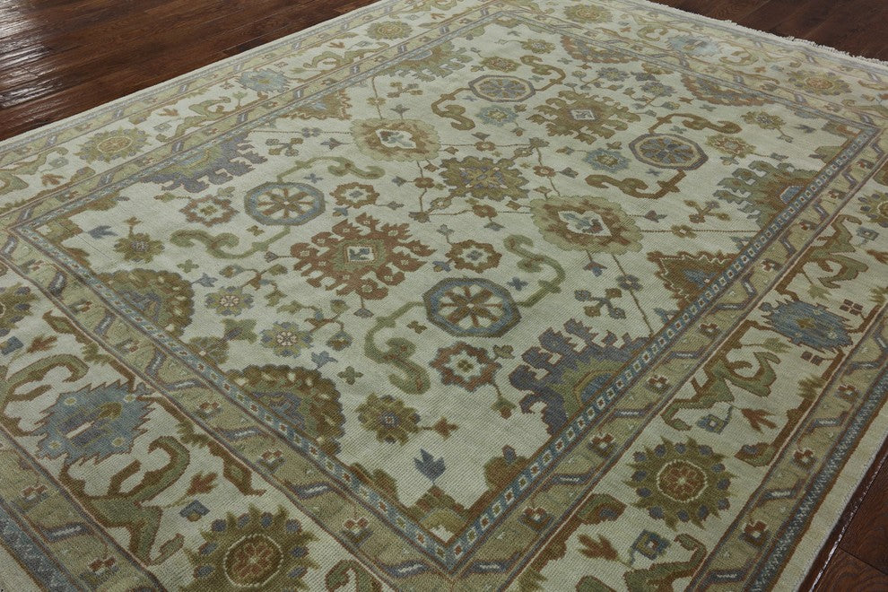 Traditional Oriental Floral 8'x10' Ivory Oushak Hand Knotted Wool Area Rug H8607