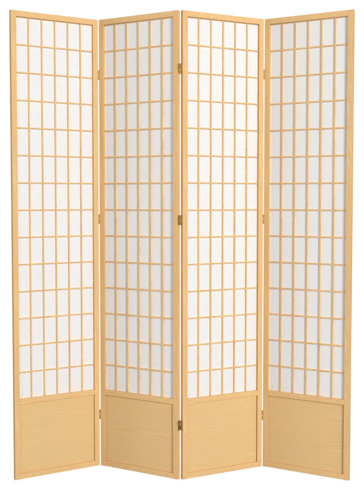 7' Tall Window Pane Shoji Screen, Natural, 4 Panels