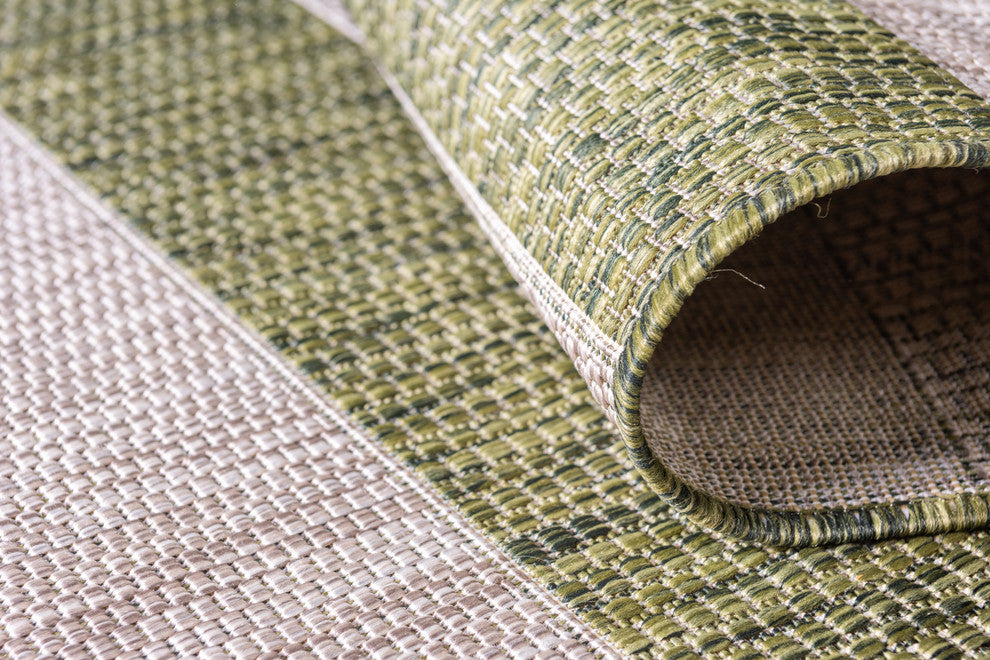 Unique Loom Aqua Blue Striped Outdoor Area Rug, Green, Beige, 2' X 6'