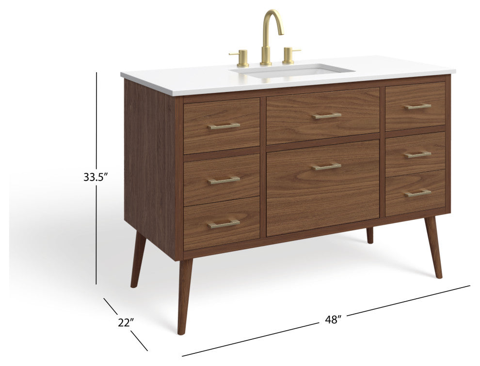 The Richmond Bathroom Vanity, Walnut, 48", Single Sink, Freestanding