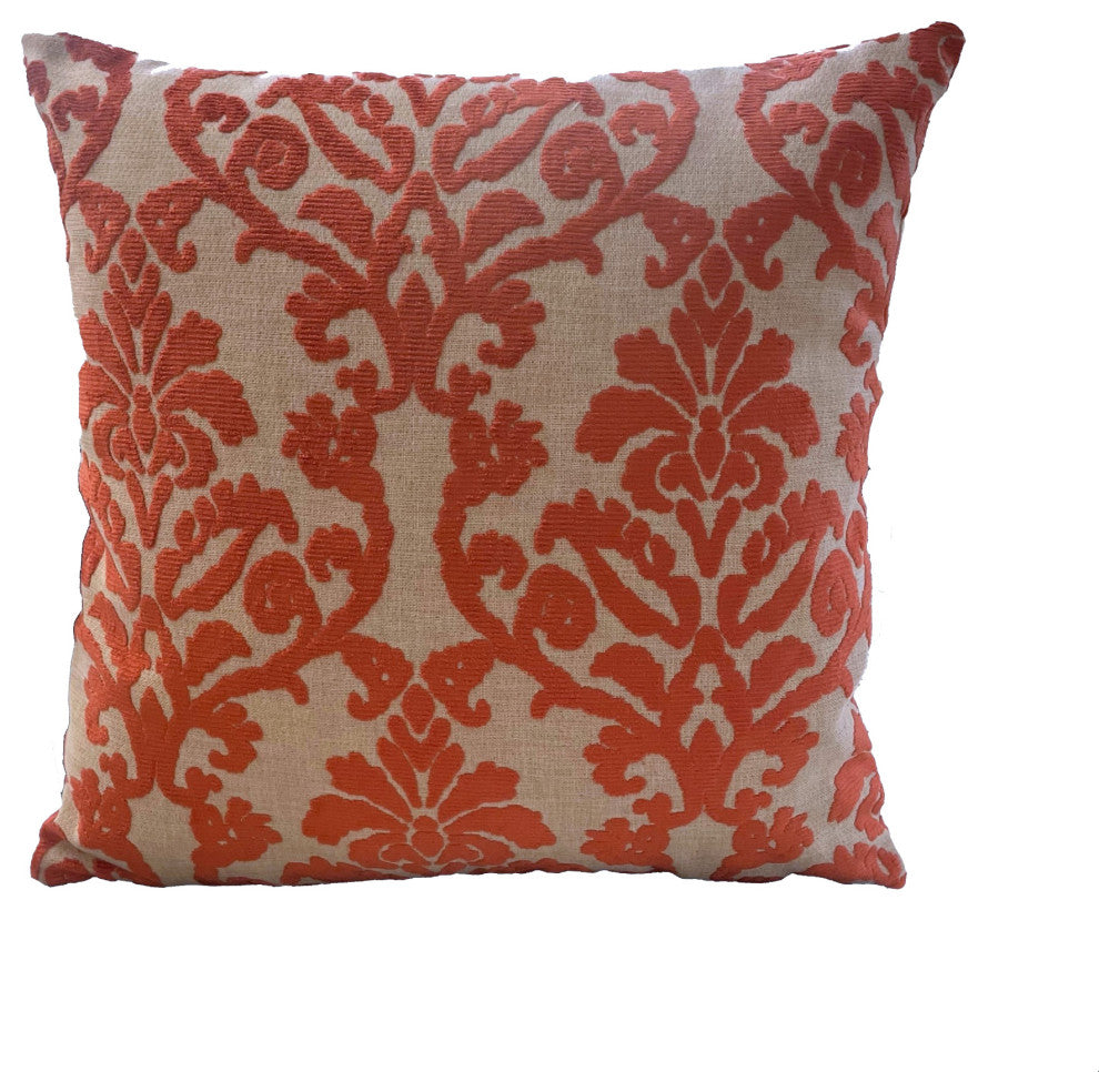 Plutus Fire Ridge Orange Floral Luxury Throw Pillow, Double Sided 26"x26"