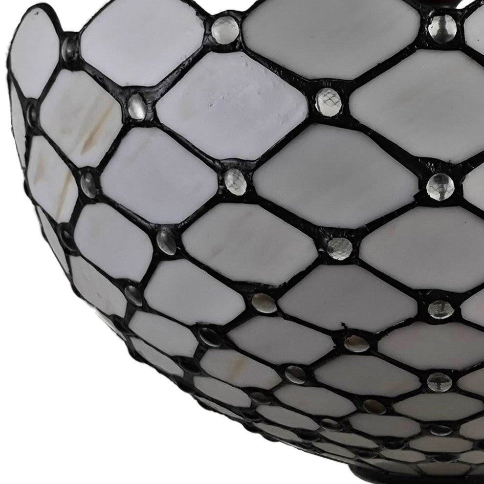 Tiffany Style 2 Light Impearled Semi-Flush Ceiling Lamp, 16" Wide