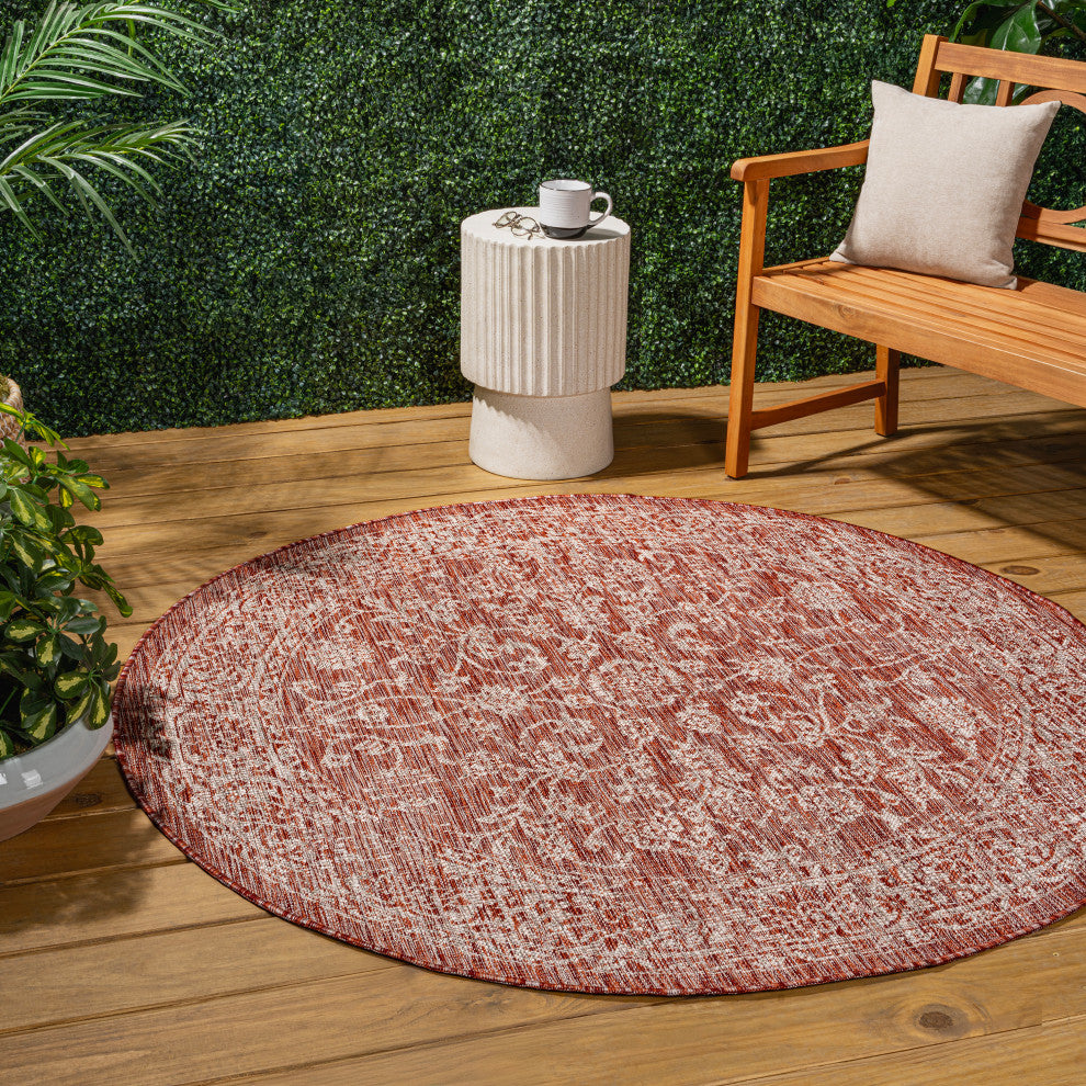 Tela Bohemian Textured Weave Floral Indoor/Outdoor Area Rug