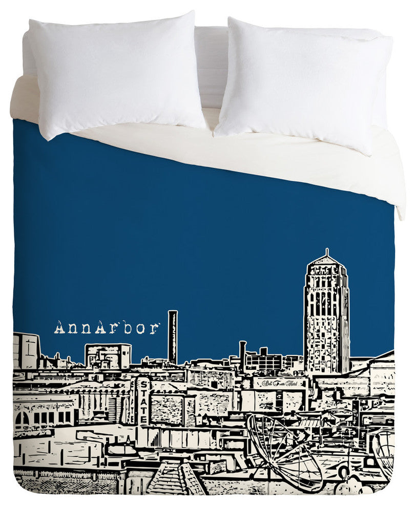 Deny Designs Bird Ave Ann Arbor Navy Duvet Cover - Lightweight