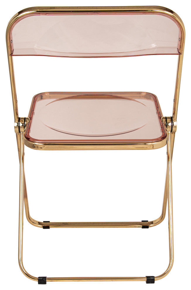 Lawrence Acrylic Folding Chair With Gold Frame, Rose Pink