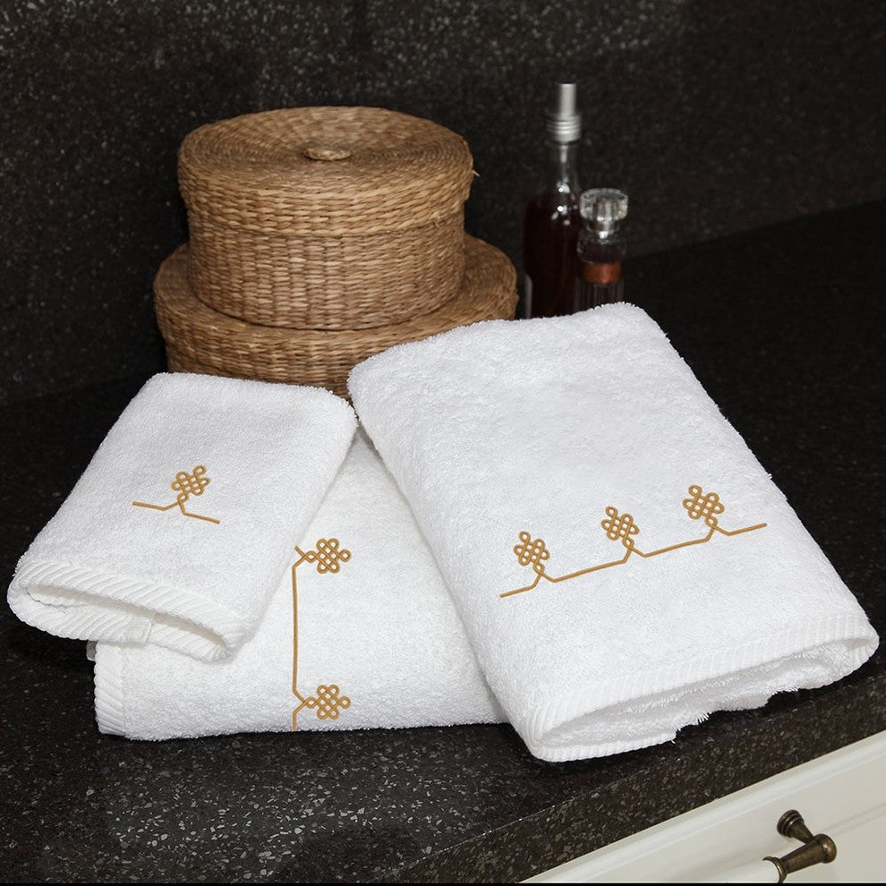 Lattice 3-Piece Towel Set, White & Gold, 13"x13"