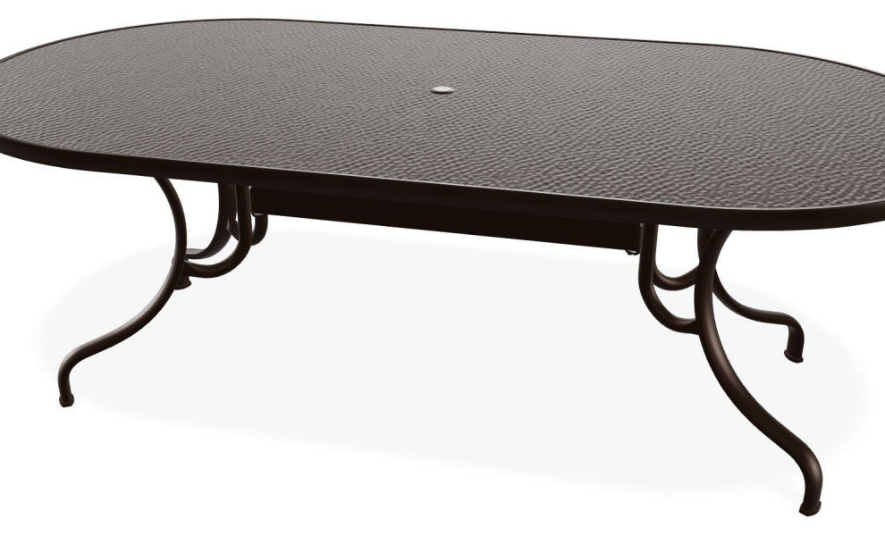 42" x 84" Oval Hammered Outdoor Dining Table with Umbrella Hole, Kona