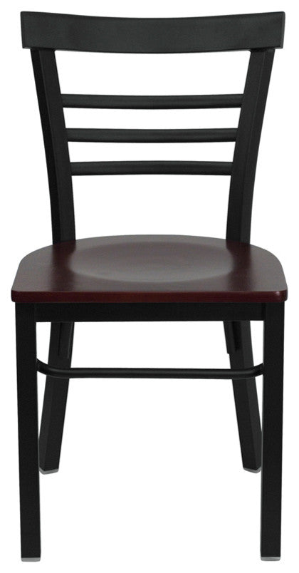 Dyersburg Metal Chair Black Ladder Back, Mahogany Wood Seat