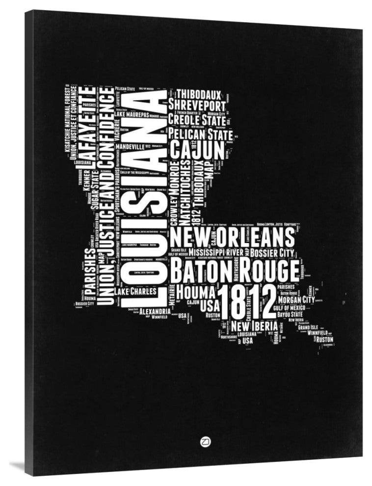"Louisiana Black and White Map" Fine Art Print