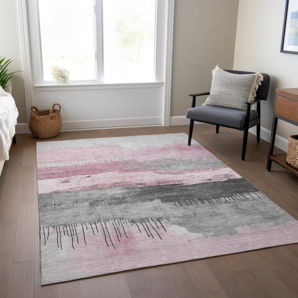 Machine Washable Indoor/Outdoor Chantille ACN1880 Pink 10' x 14' Rug