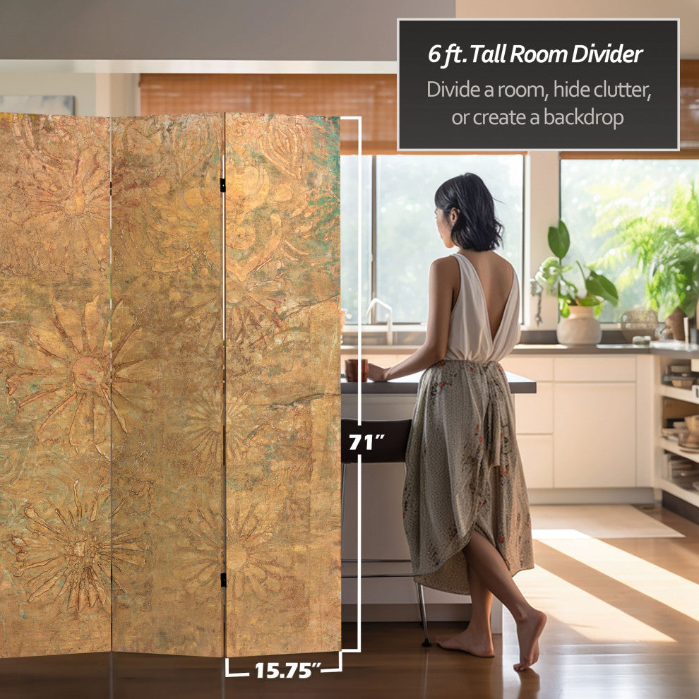 6' Tall Gilded Flowers Canvas Room Divider