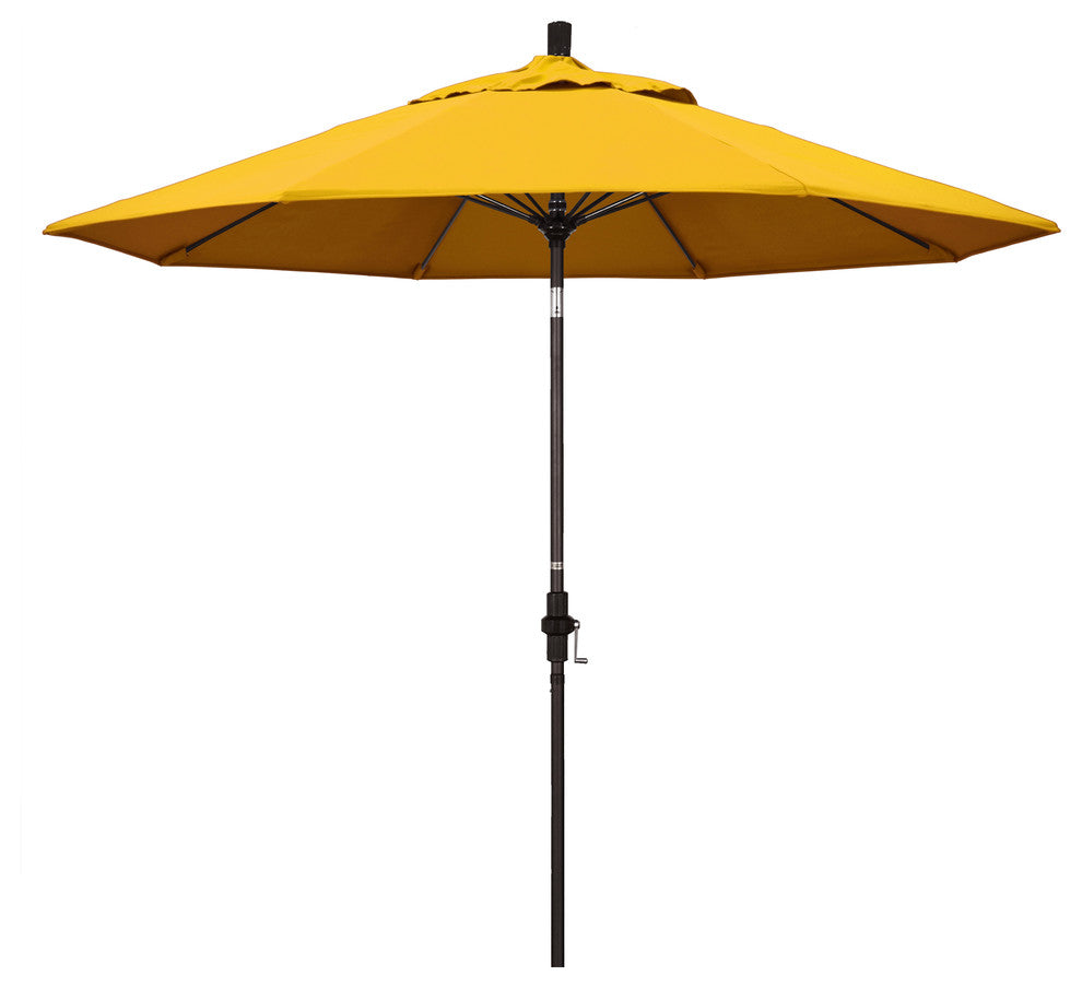 9' Bronze Collar Tilt Crank Aluminum Umbrella, Pacifica, Yellow
