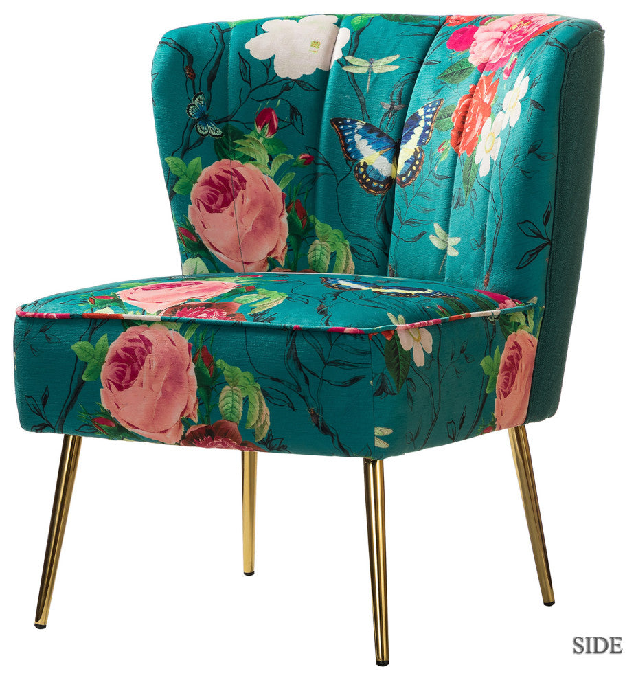 Accent Side Chair With Tufted Back, Blue