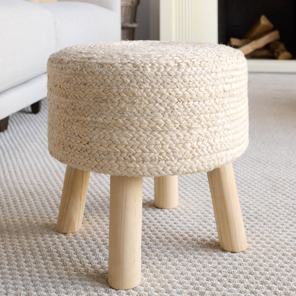 Jaipur Living Thora Solid Beige Stool 16"X16"X16"