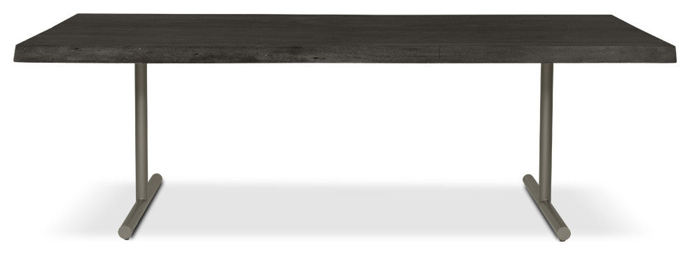 Brooks Dining Table, T Base, 40"x92", Ebonized Top, Pewter Base