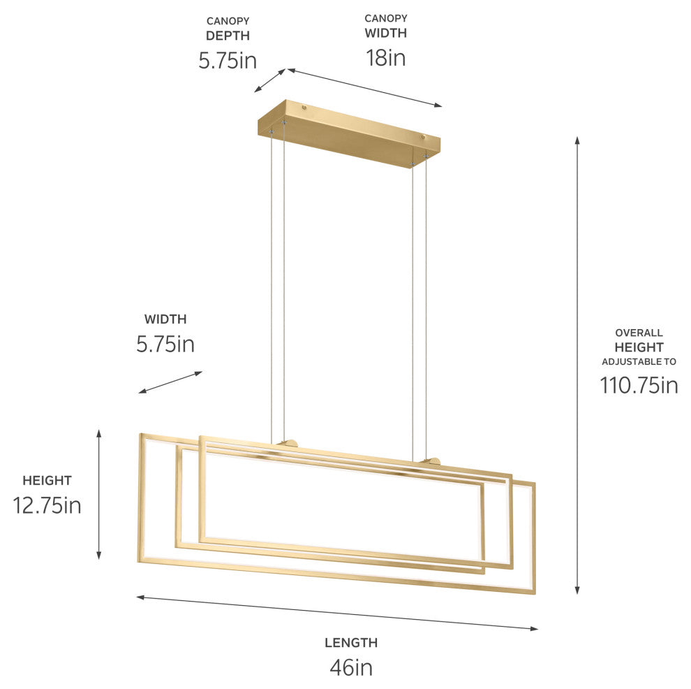 Jestin 46" LED Linear Chandelier, Champagne Gold