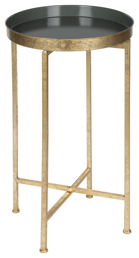 Kate and Laurel Celia Round Metal Foldable Tray Accent Table, Gold and Gray