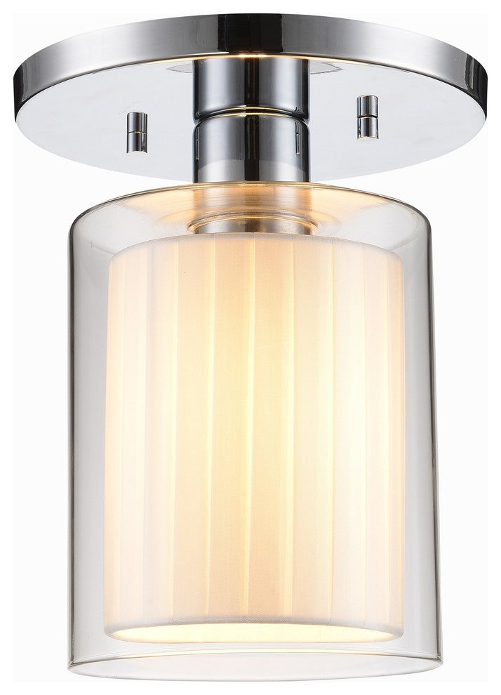 Alaina 1-Light Semi-Flush, Off-White Pleated Fabric Shade