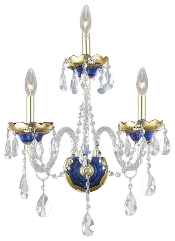 Elegant Alexandria Wall Sconce, Blue Finish With Royal Cut Crystal