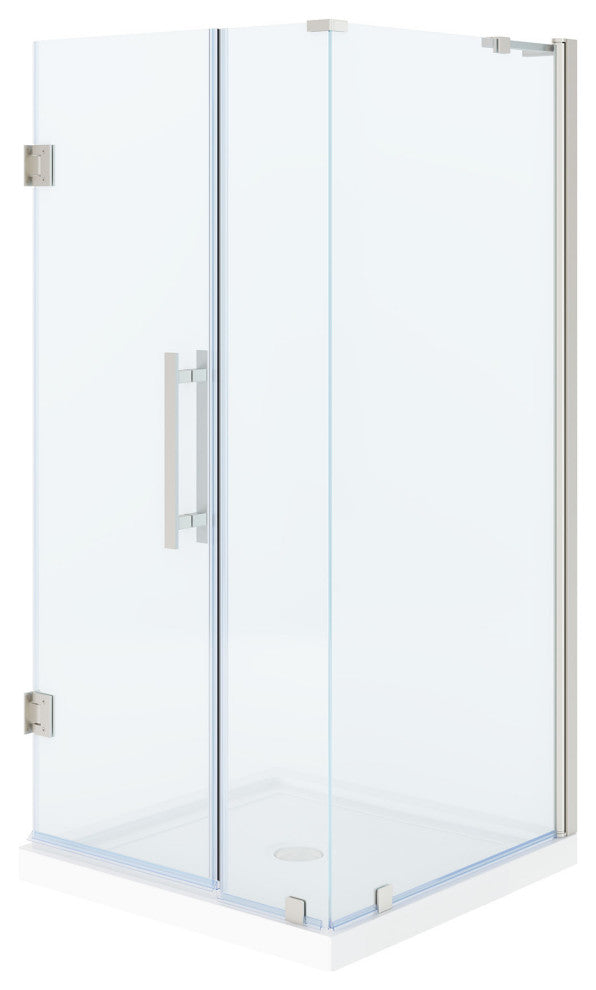 Panama 32"Wx32"Dx74 3/4"H Corner Hinge Shower Kit Black Base, Satin Nickel, 36"