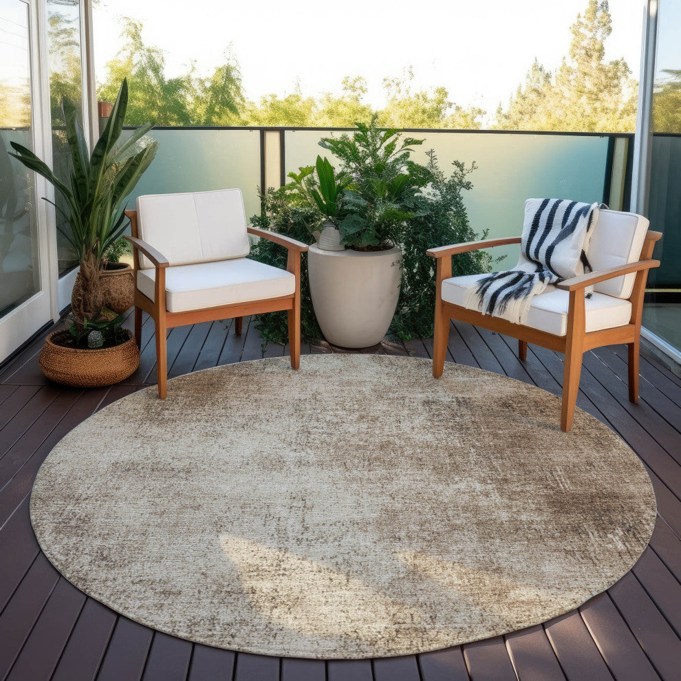 Machine Washable Indoor/Outdoor Chantille ACN1903 Taupe 8' x 8' Round Rug