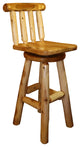 White Cedar Log Swivel Stool With Back, Counter Height