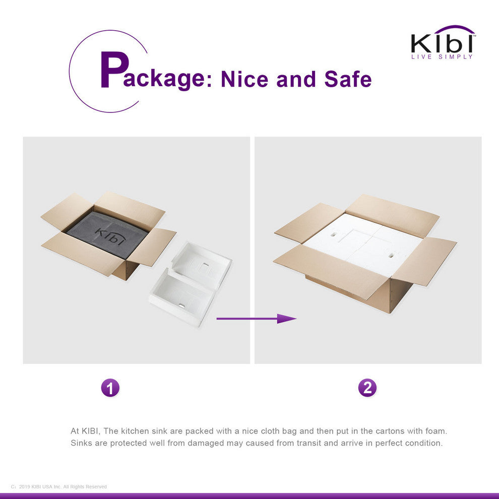 KIBI Farmhouse Apron Single Bowl Stainless Steel Workstation Kitchen Sink, 36"