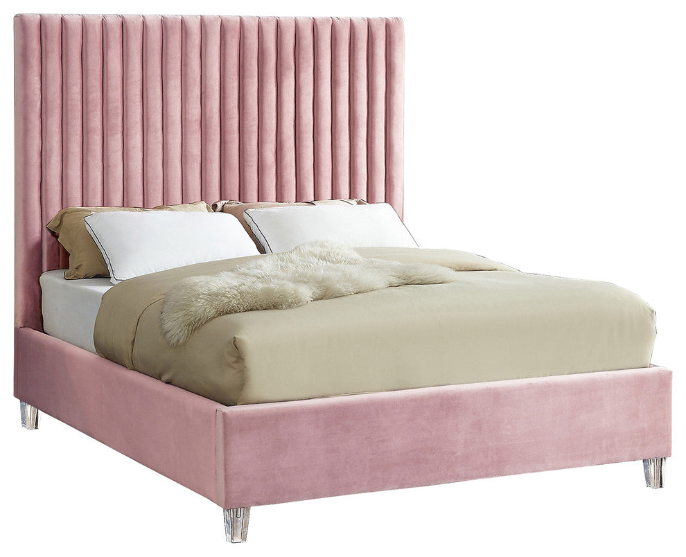 Candace Velvet Upholstered Bed, Pink, Full