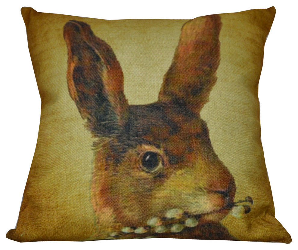 Bunny with Willow Twig Throw Pillow Cover 14"x14"