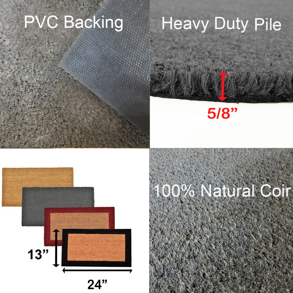 Sheltered Front Door Mat Coir Coco Fibers Rug 24x13, Gray