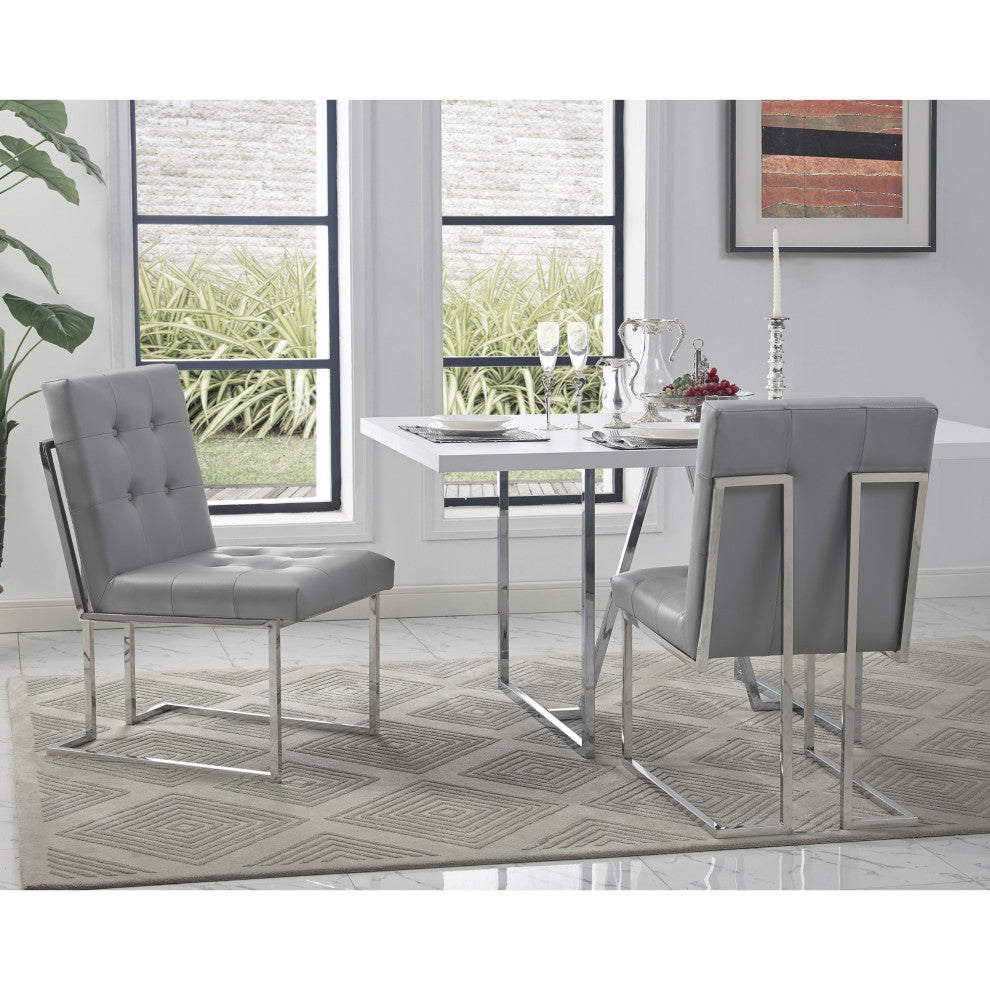 Adalie Tufted Armless Dining Chair, Set of 2, Light Grey Pu Leather