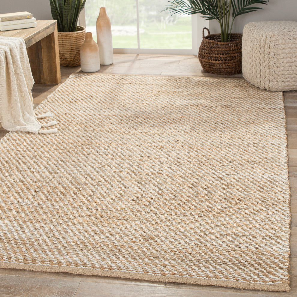 Jaipur Living Diagonal Weave Natural Solid Beige/White Area Rug, 8'x10'