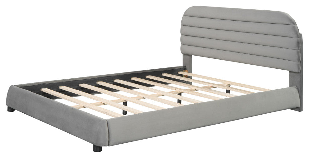 GDF Studio Queen Size Upholstered Velvet Curved Platform Bed, Gray