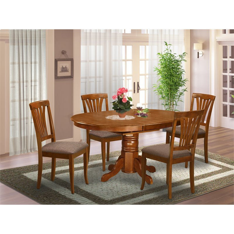 East West Furniture Avon 5-piece Dining Set with Fabric Chairs in Saddle Brown